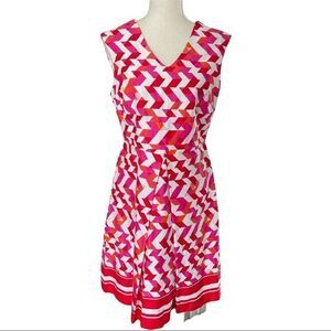 Studio One Pink/Orange/White Geo Print Fit & Flare Dress Size 6